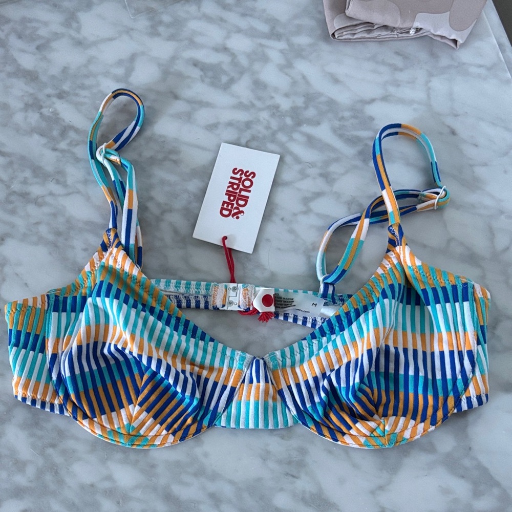 SOLID & STRIPED Striped Underwire Swim Top - Blue, Turquoise, Yellow